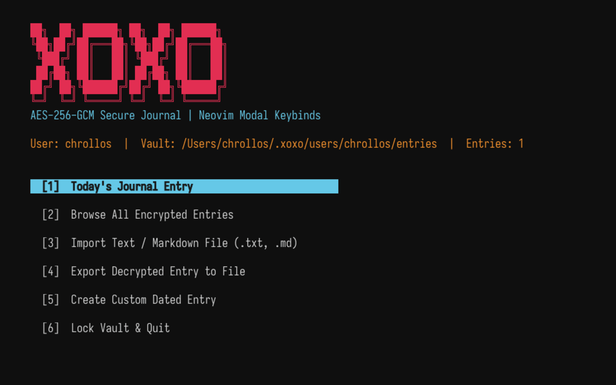 Screenshot of XOXO Journal